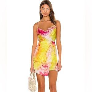 Cowl Wrap Mini Dress in Starburst Tie Dye by Sun Becomes Her